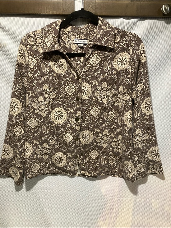 croft & barrow Tops - croft & barrow Brown and Cream Paisley Print Button-Front Shirt